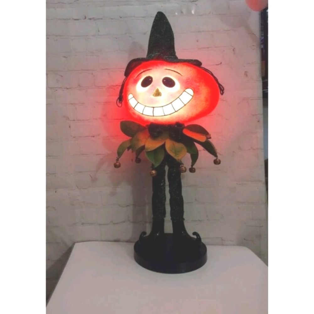 Vintage Halloween Jester Smiling  Pumpkin Joker Electric Light Decor 22" Tall